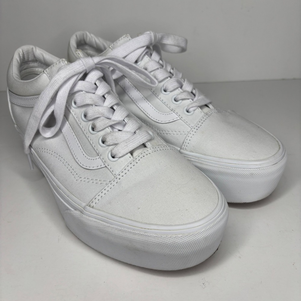 Vans Old Skool Platform Sneakers Womens 10 White Canvas Stacked Low Top Shoes